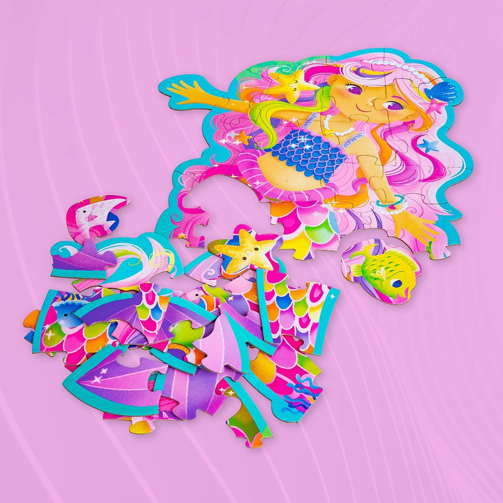 Peaceable Kingdom Shimmery Magical Mermaid Floor Puzzle promotes cooperation and teamwork.