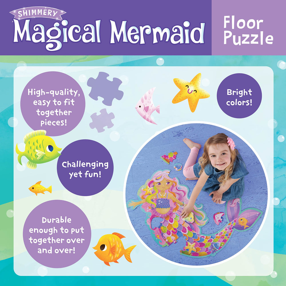 Peaceable Kingdom Shimmery Magical Mermaid Floor Puzzle with foil accents enhances tactile discovery.