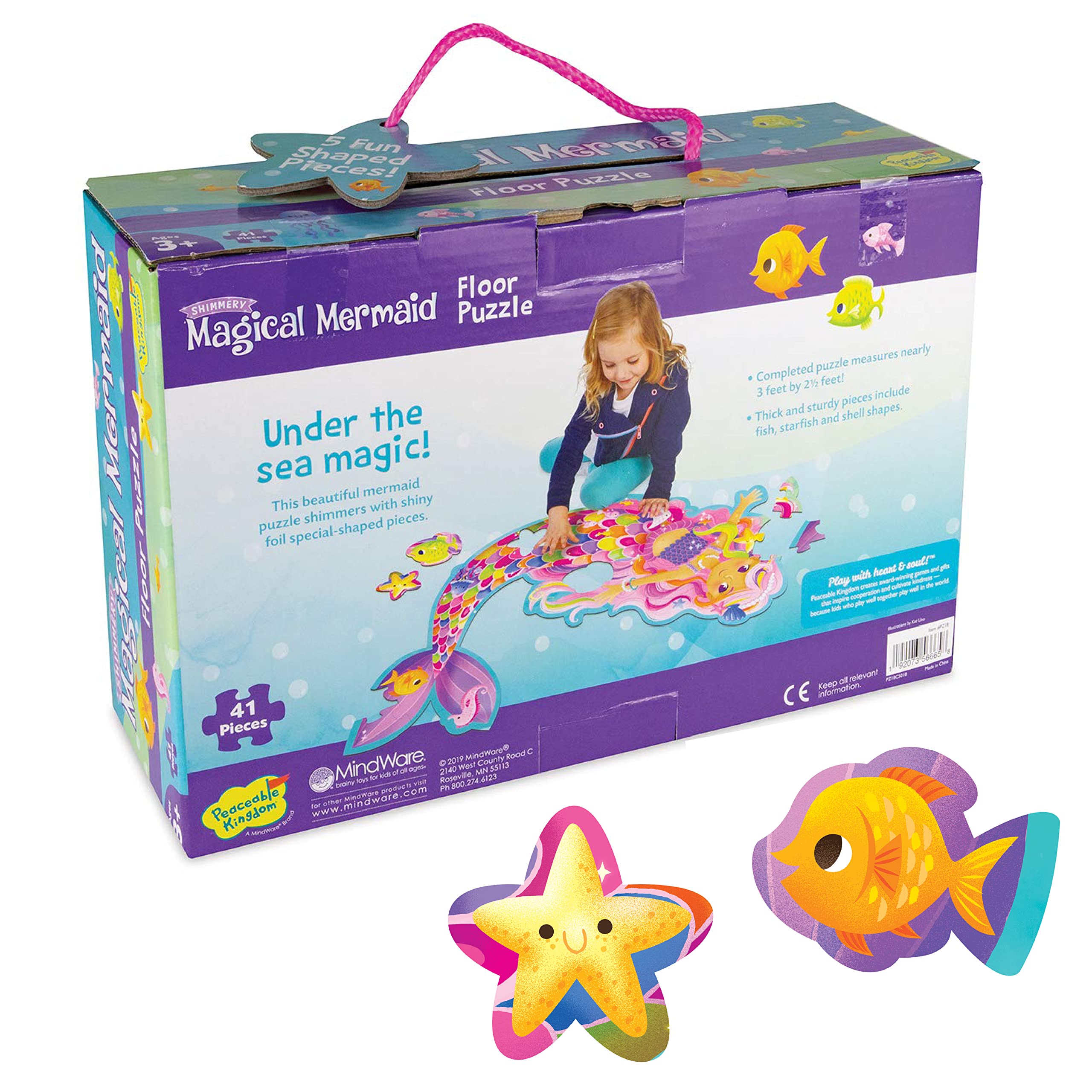 Peaceable Kingdom Shimmery Magical Mermaid Floor Puzzle durable, reusable family entertainment.