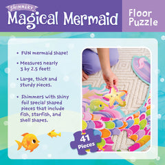 Peaceable Kingdom Shimmery Magical Mermaid Floor Puzzle thick pieces support beginners.