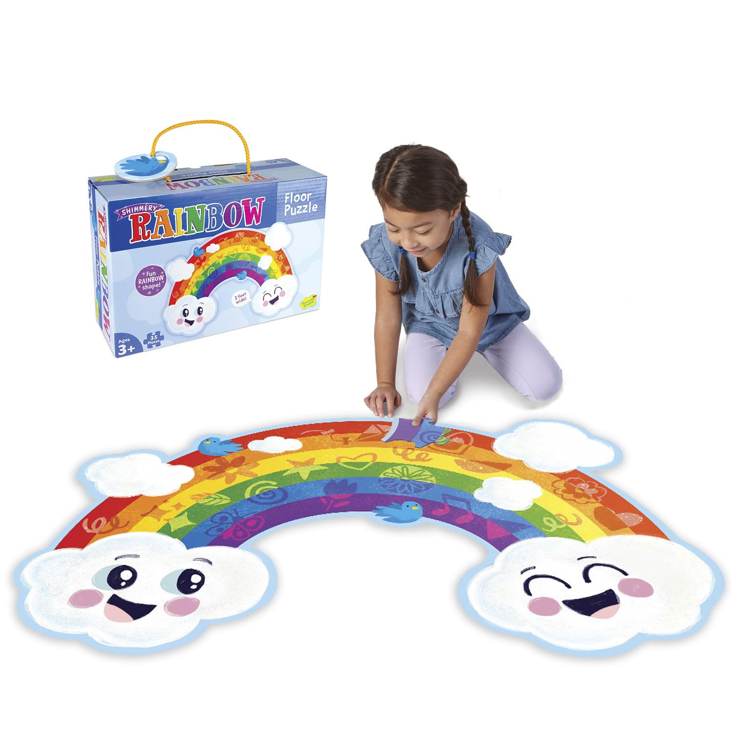 Peaceable Kingdom Shimmery Rainbow Floor Puzzle with foil pieces for engaging play and fine-motor practice