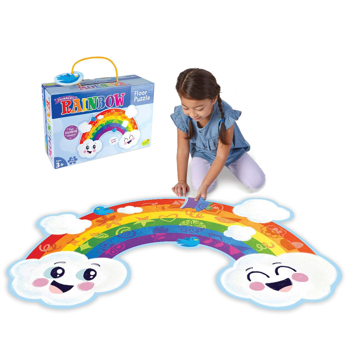 Peaceable Kingdom Shimmery Rainbow Floor Puzzle with foil pieces for engaging play and fine-motor practice