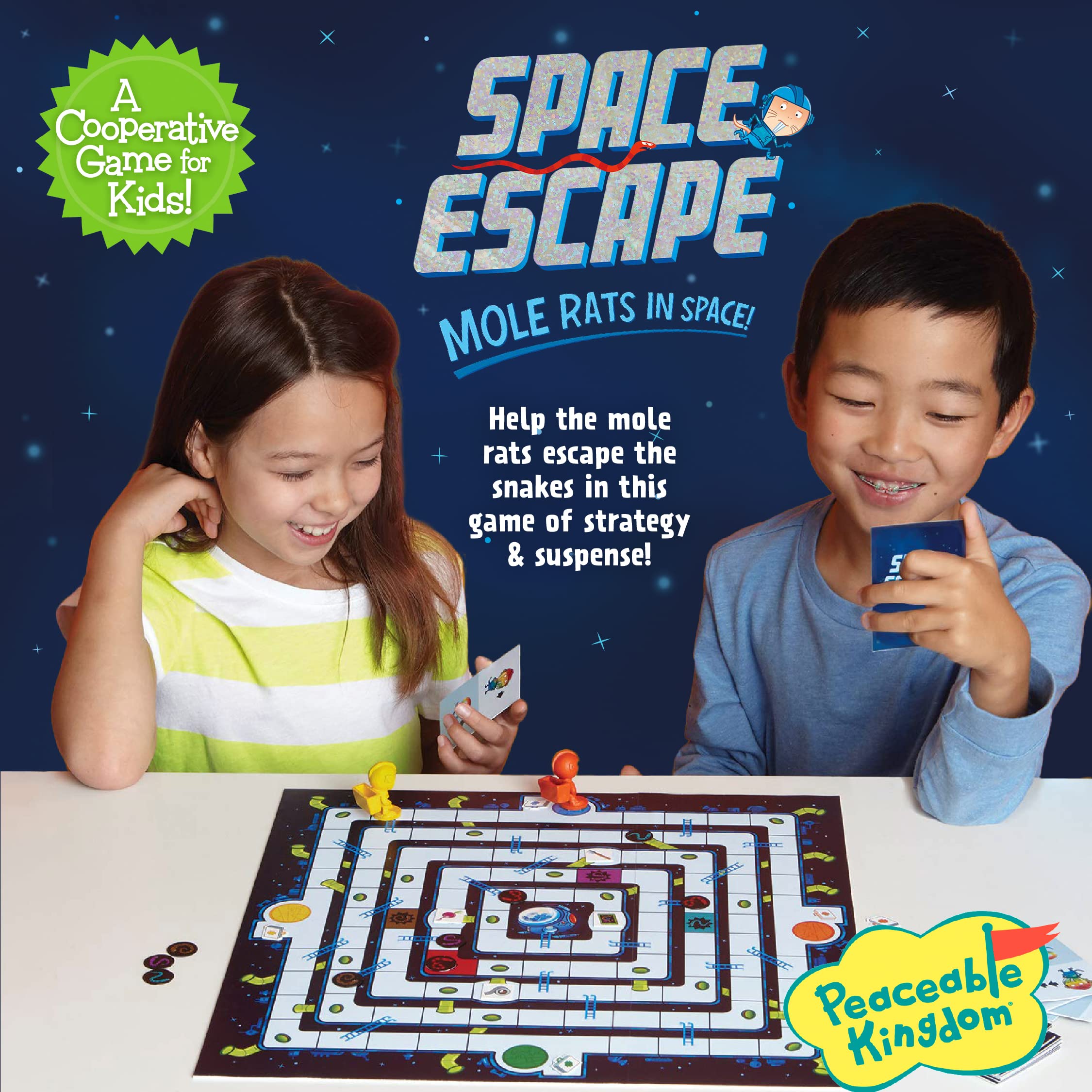 Peaceable Kingdom Space Escape card deck displaying action cards for teamwork.