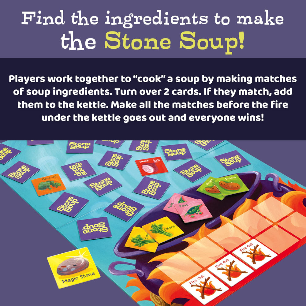 Peaceable Kingdom Stone Soup fire-out cards emphasizing teamwork challenge.