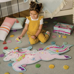 Peaceable Kingdom unicorn floor puzzle carrying case for easy transport.
