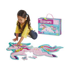 Peaceable Kingdom unicorn floor puzzle with foil pieces for visual recognition and fine-motor practice.
