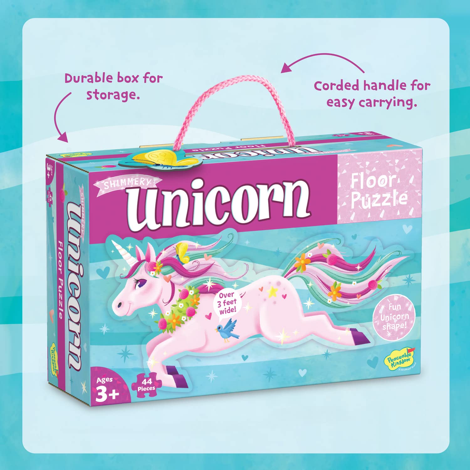 Peaceable Kingdom unicorn puzzle with star-shaped piece to spark imagination.