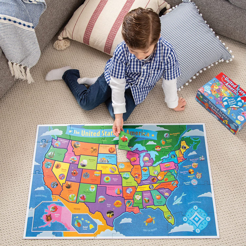 Peaceable Kingdom USA puzzle state names and capitals support memory and recognition.