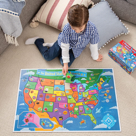 Peaceable Kingdom USA puzzle state names and capitals support memory and recognition.