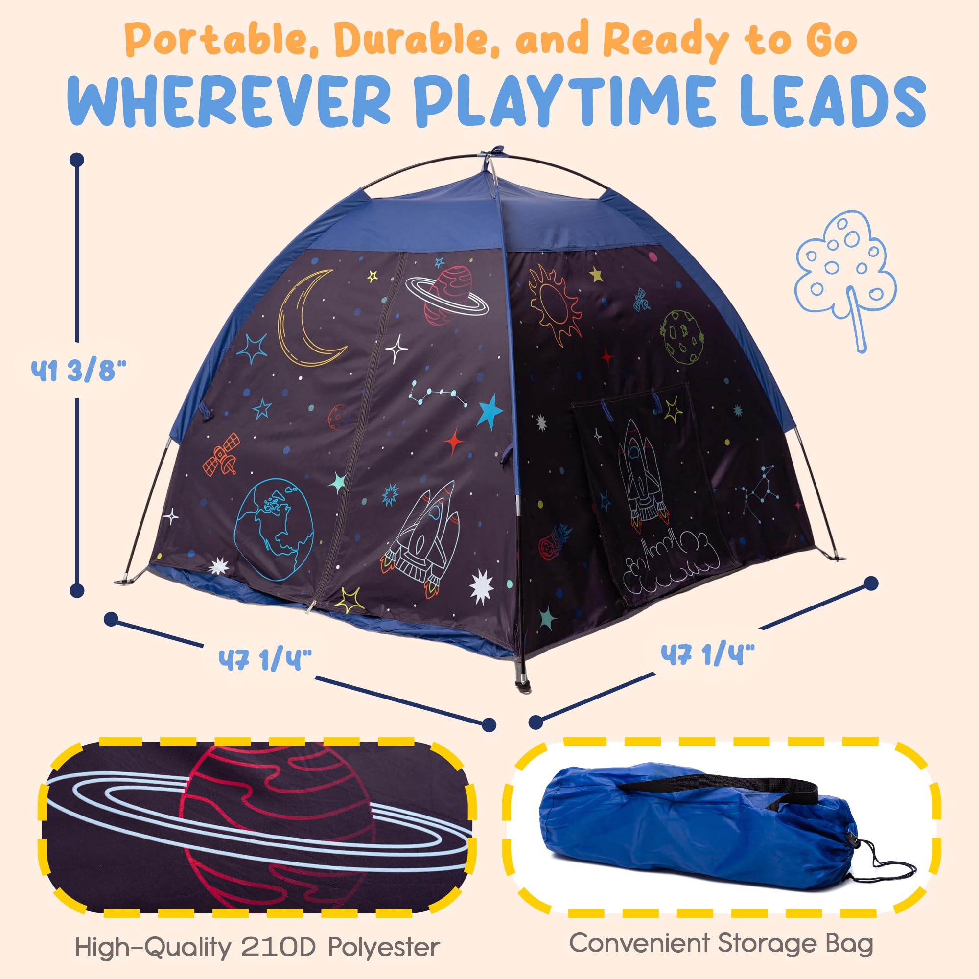 Peaceful Playtime blackout tent clear phone pocket keeps cues in reach.