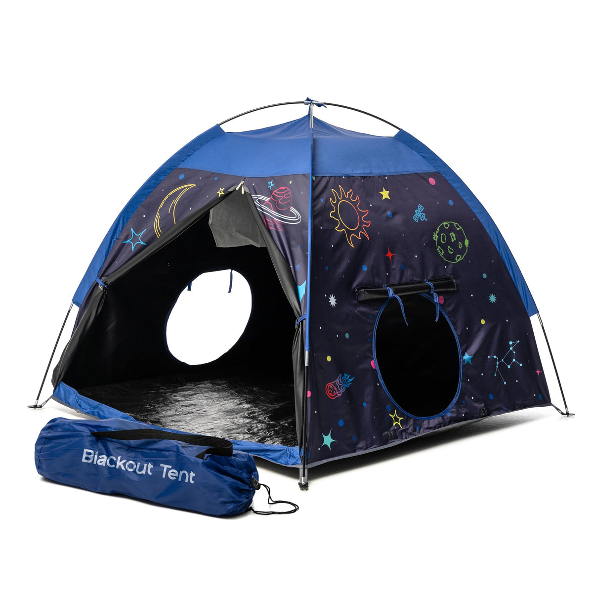 Peaceful Playtime blackout tent front view, portable calming space for sensory moments.