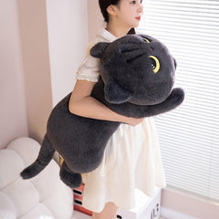 PEACH CAT 27.5-inch long cat plush pillow in grey for comfortable lounging.
