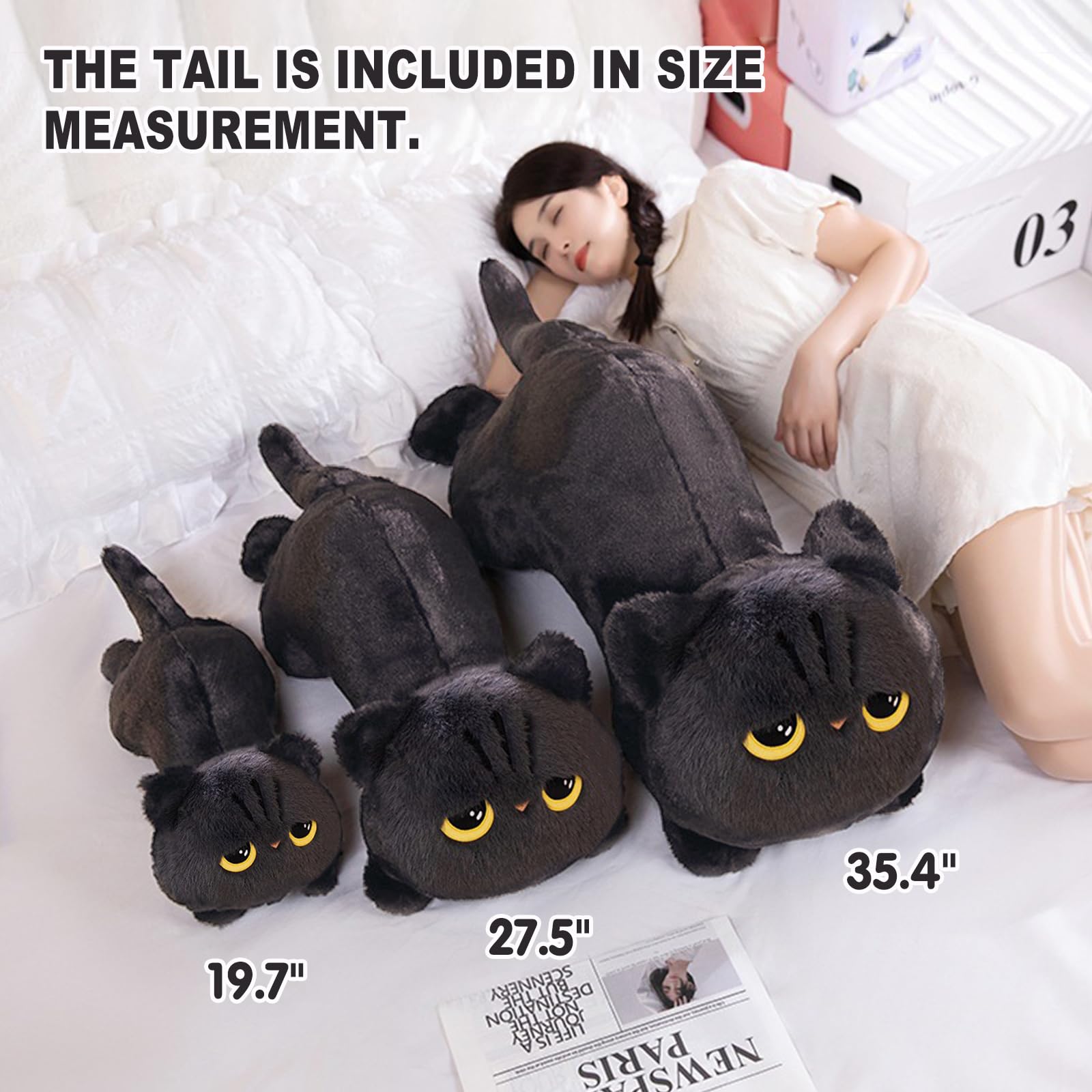 PEACH CAT long cat plush side view ideal as a comfy backrest