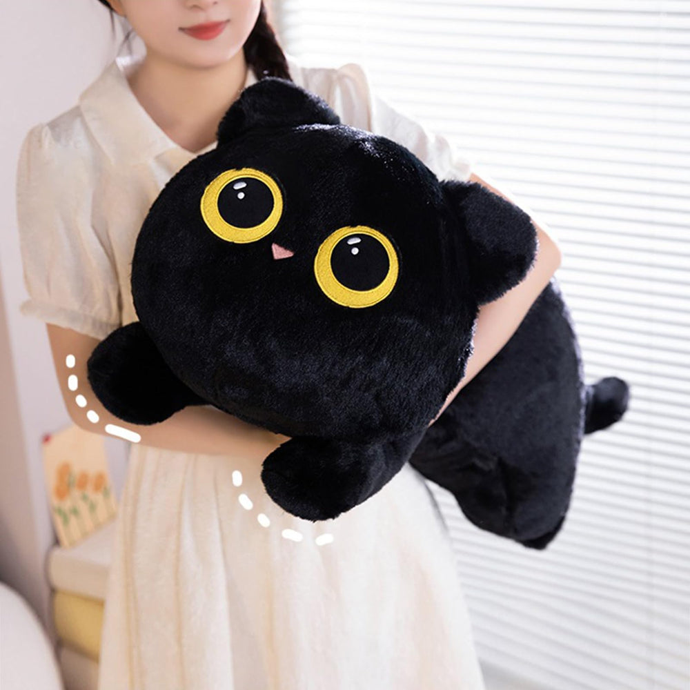 PEACH CAT 35.4-inch black plush pillow, front view for cozy lounging