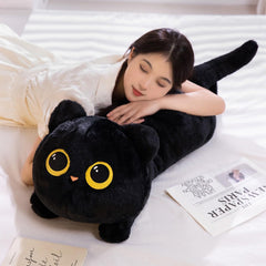 PEACH CAT black kitten plush pillow for reading and naps