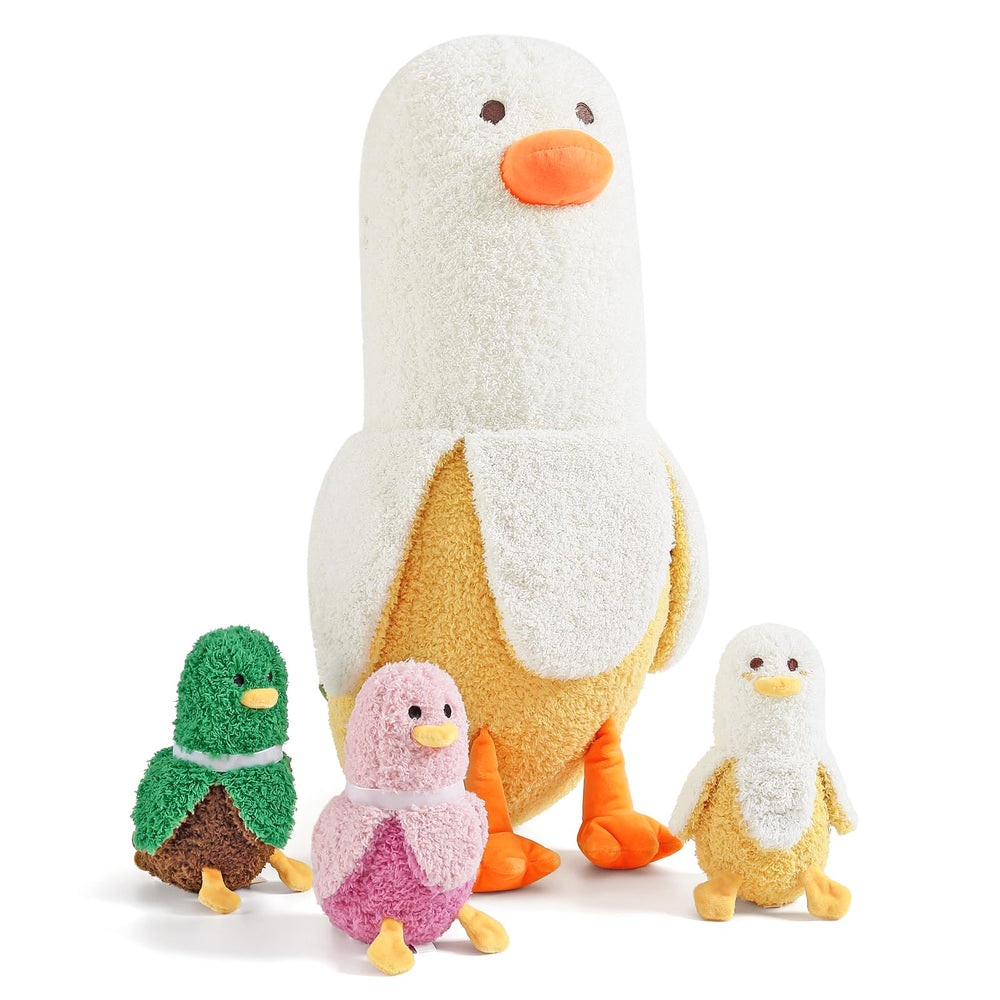PEACH CAT Banana Duck Mommy plush, oversized cuddle companion for cozy moments.