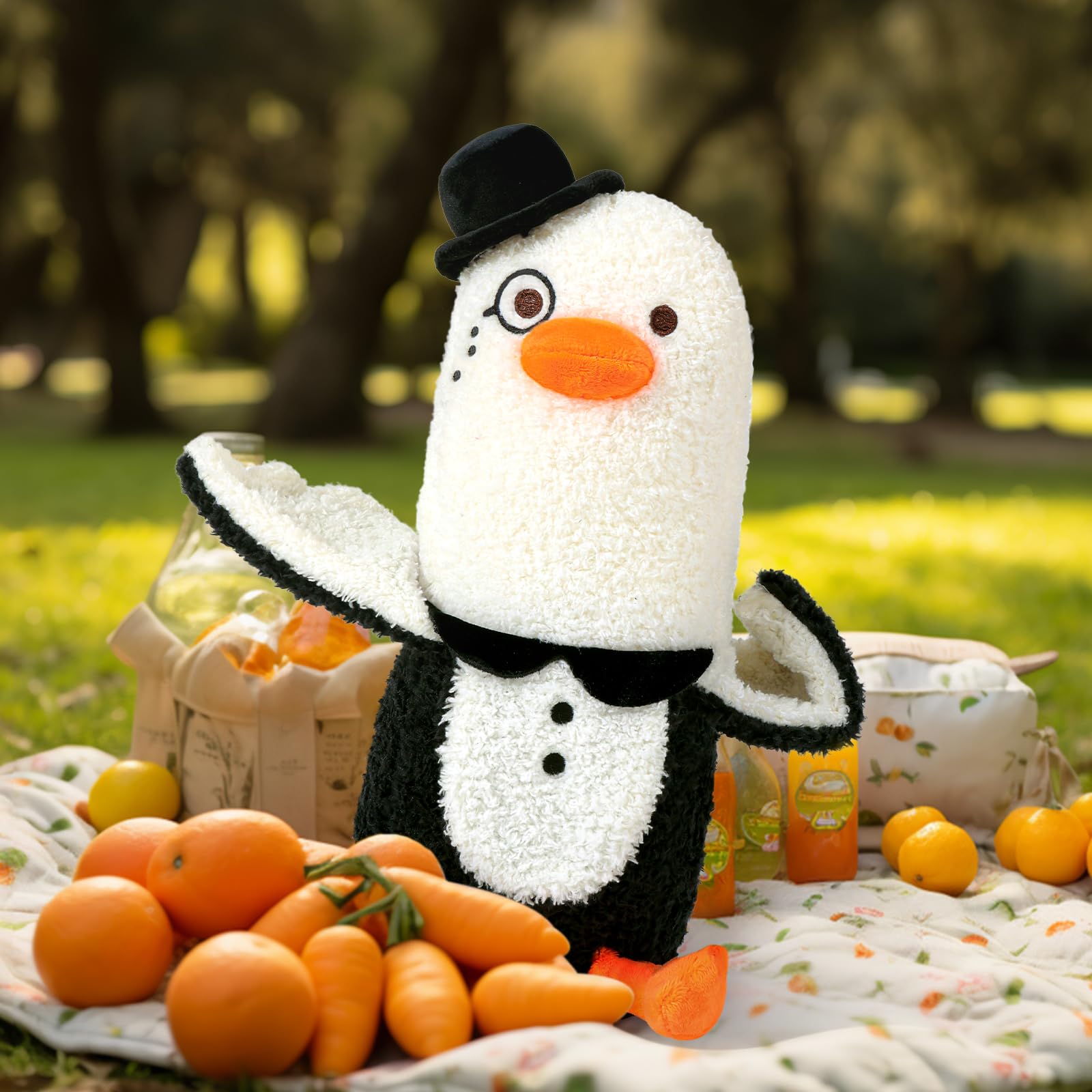 PEACH CAT banana duck plush full view, kid-friendly playmate