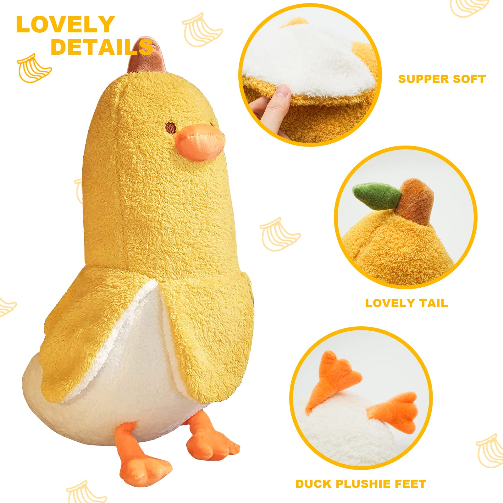 PEACH CAT Banana Duck plush on sofa for comfy lounging.