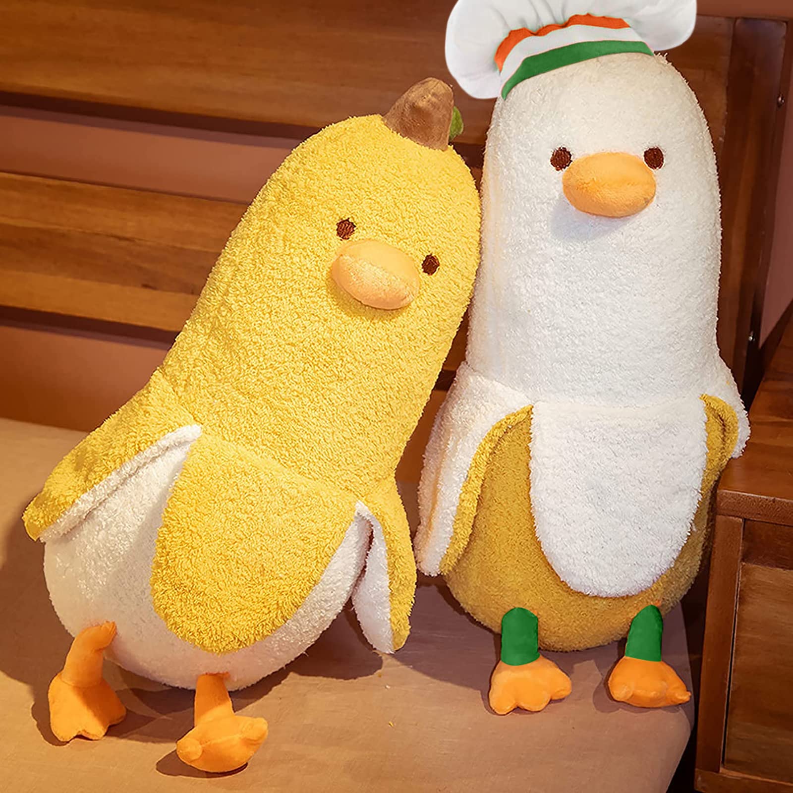 PEACH CAT banana duck plush pillow ships compactly in vacuum packaging