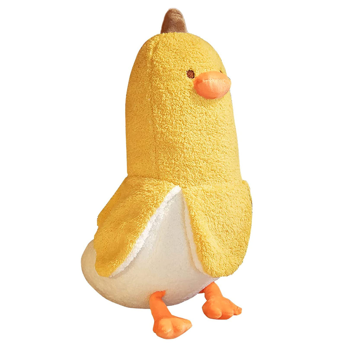 PEACH CAT Banana Duck plush face close-up for cozy hugs.