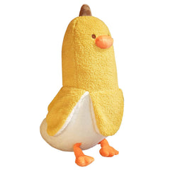 PEACH CAT Banana Duck plush face close-up for cozy hugs.