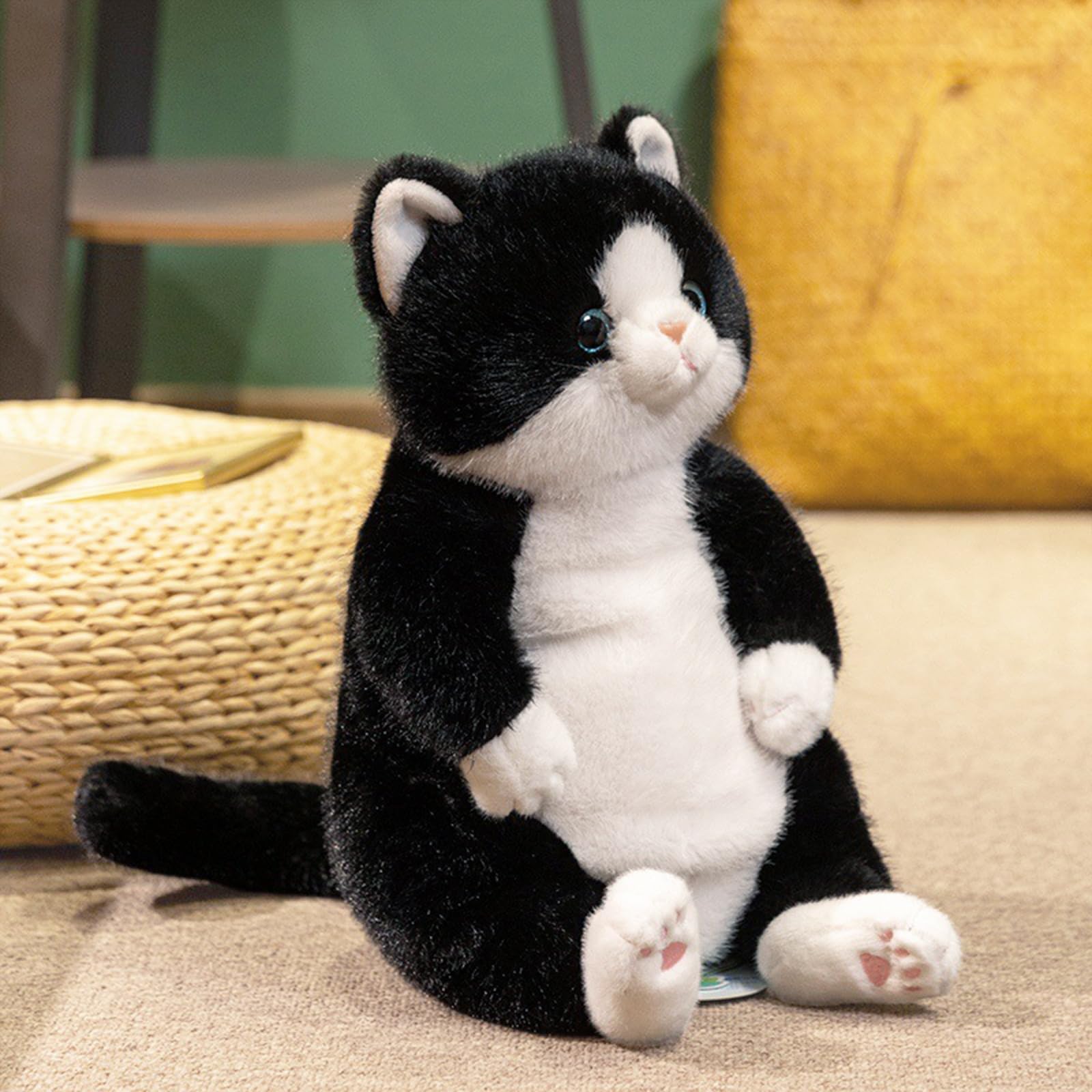 PEACH CAT black cat plush 14-inch with cuddly fur and friendly expression, ideal for hugs