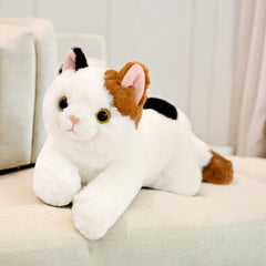 PEACH CAT Calico Cat Plush close-up shows soft fabric and cuddly expression for hugs.