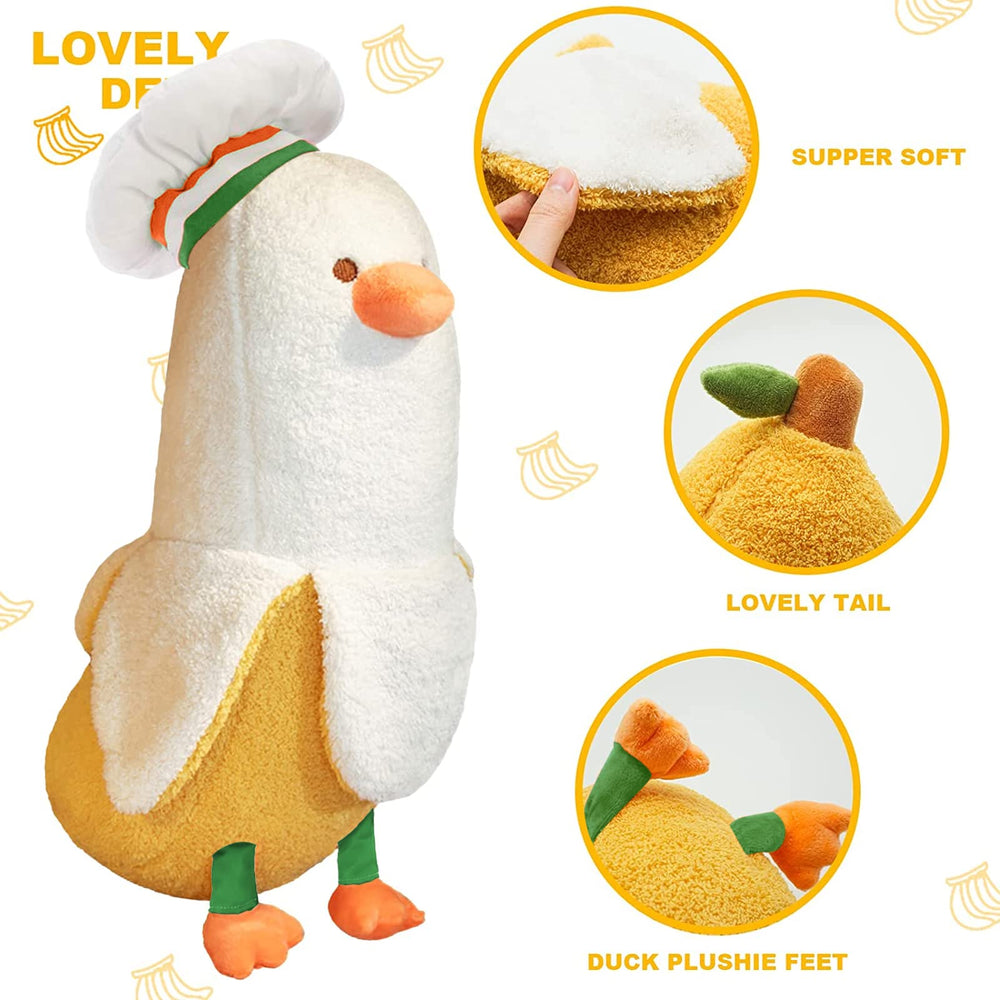 PEACH CAT chef hat banana duck plush, stylish desk companion.