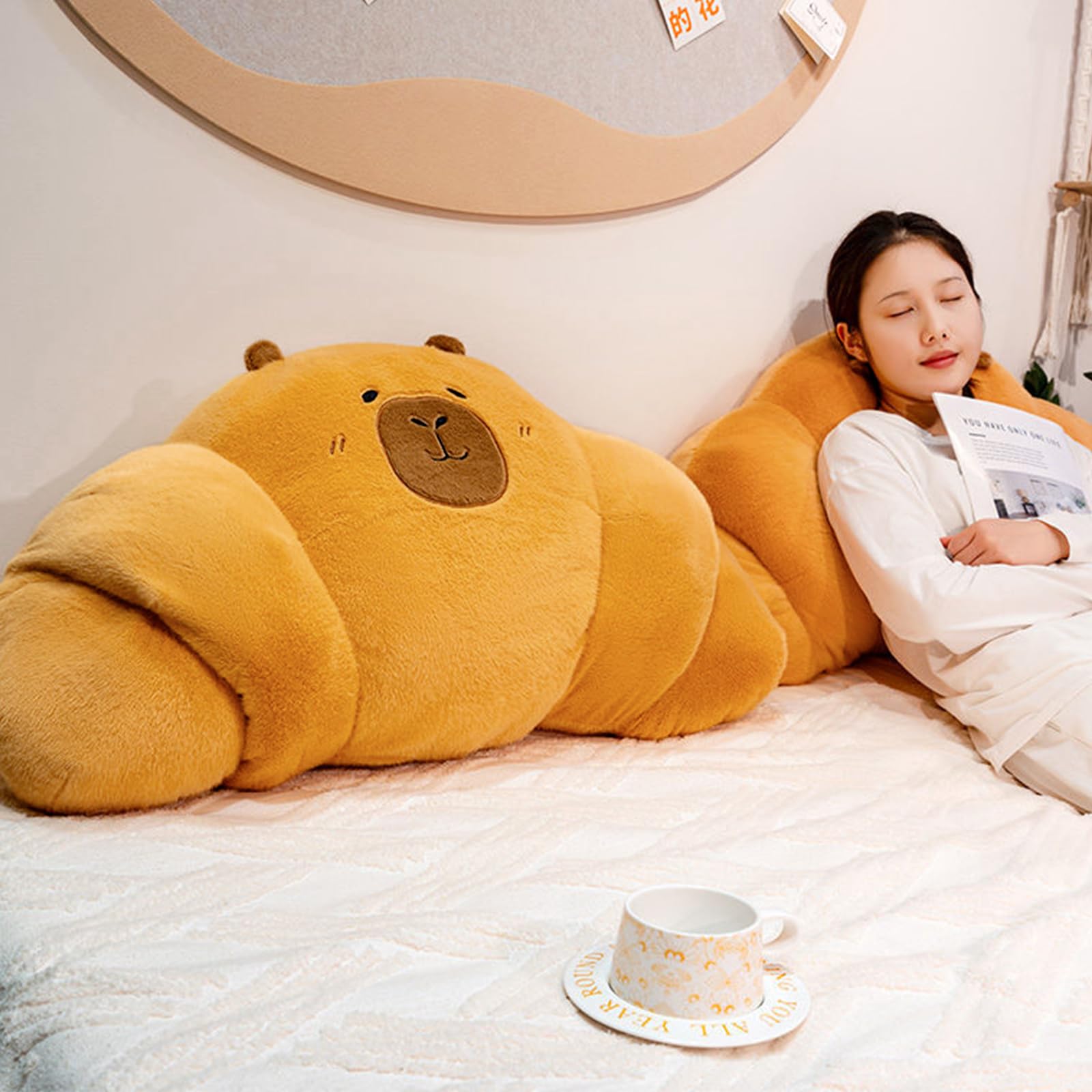 PEACH CAT croissant capybara plush, 19.7-inch size, a large hugable friend for kids.
