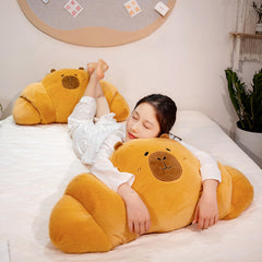 PEACH CAT croissant capybara plush, toast bread design, playful decor for a bright room.
