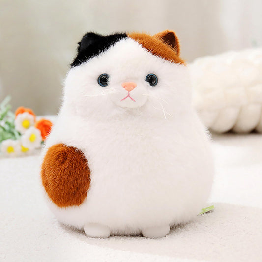 PEACH CAT Fat Calico Cat Plush front view, soft cuddle buddy for kids