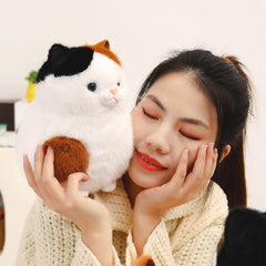PEACH CAT Fat Calico Cat Plush nap time scene, comfort during reading or TV