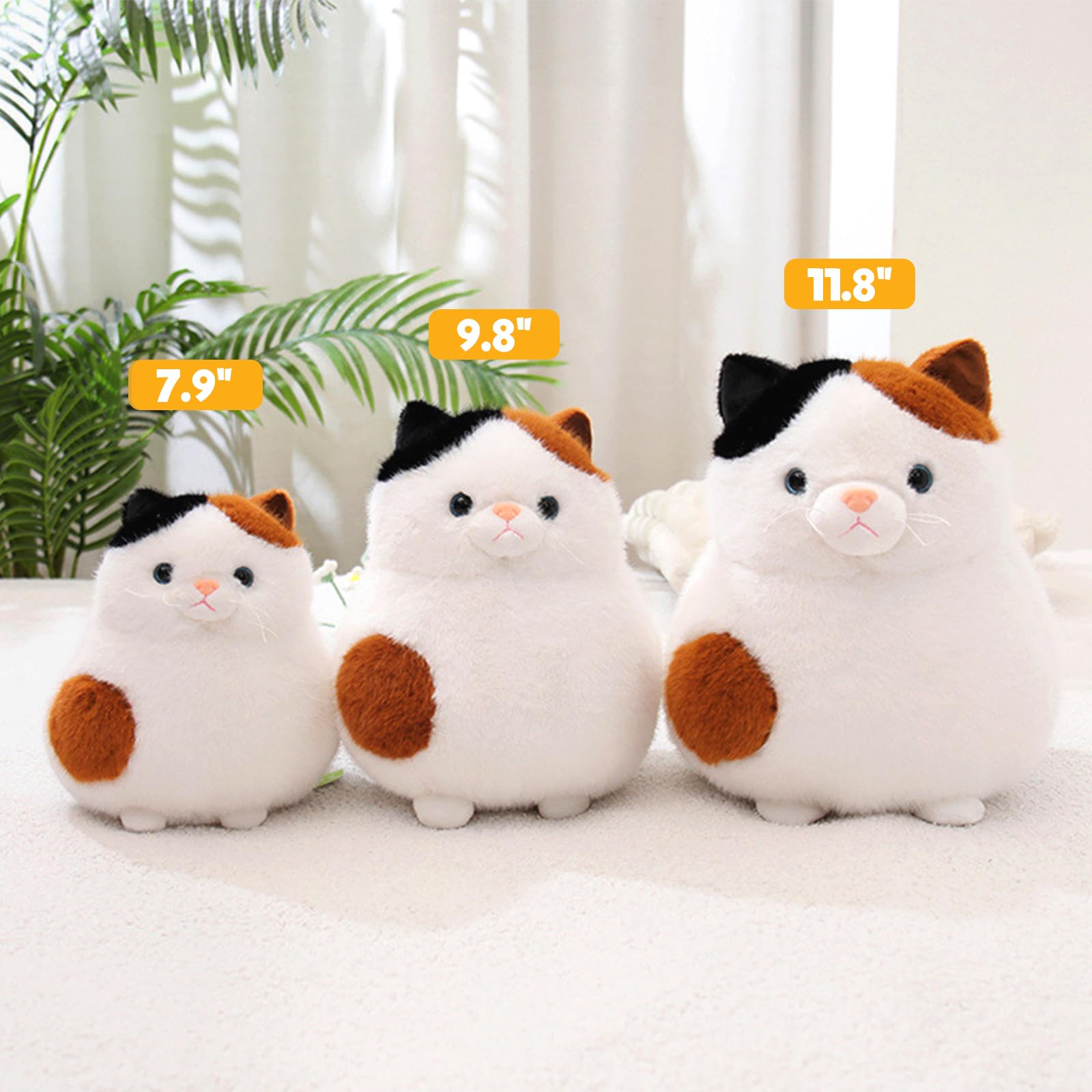 PEACH CAT Fat Calico Cat Plush vacuum packaging, easy unboxing and fluffing