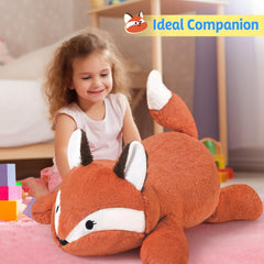 PEACH CAT fox weighted stuffed animal care instructions included, helps maintain softness.