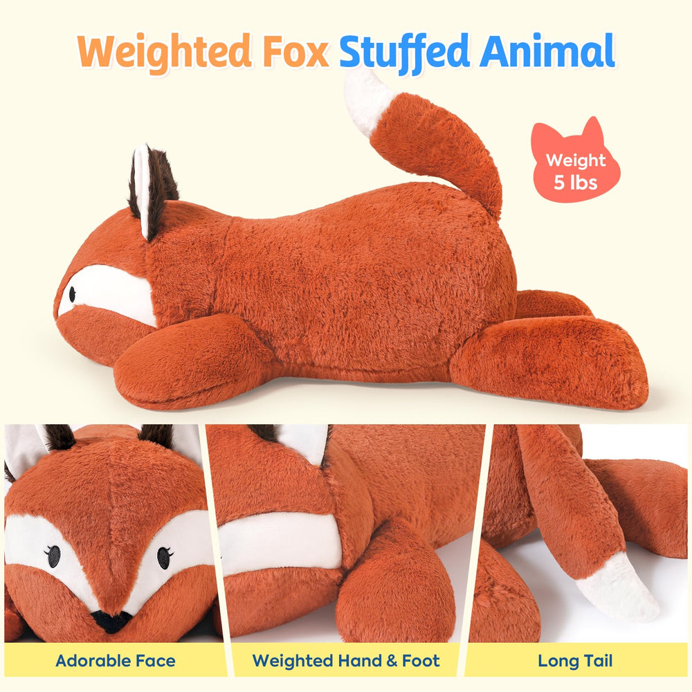 PEACH CAT fox weighted stuffed animal on office desk, adds warmth and whimsy to your space.