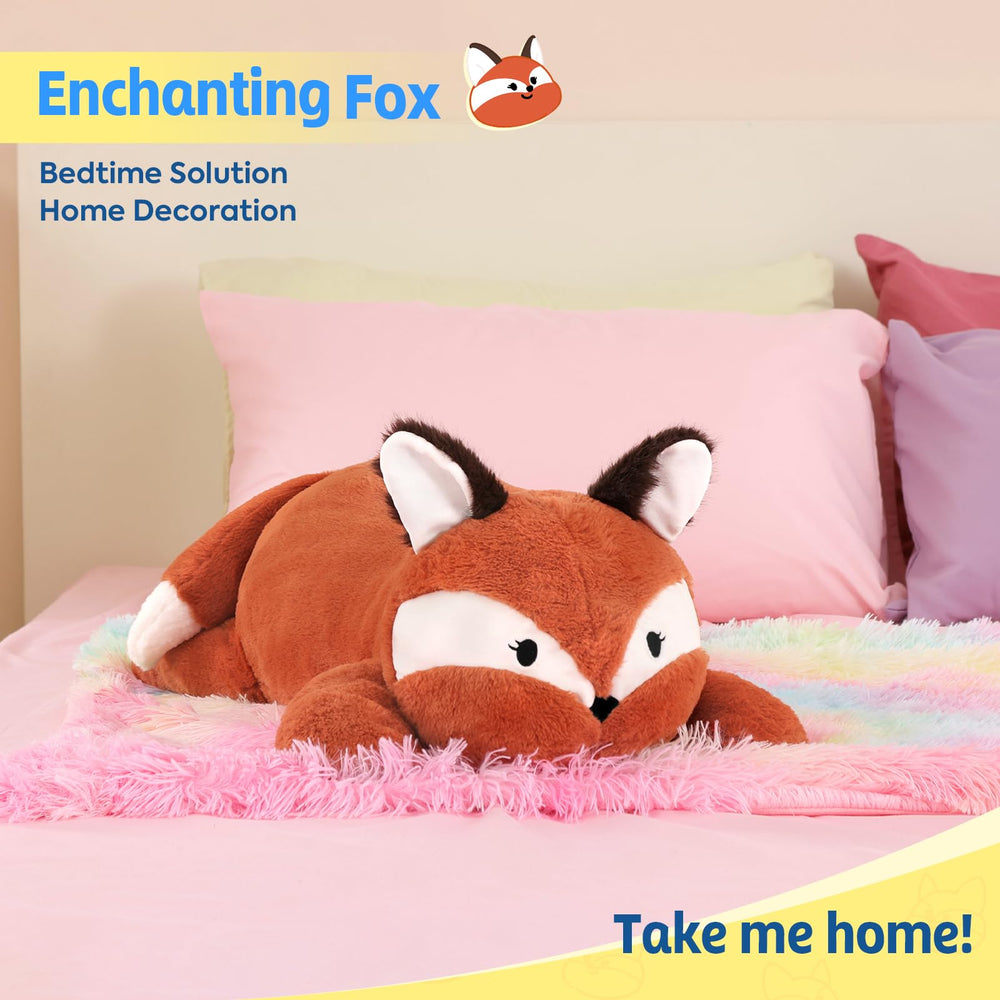 PEACH CAT fox weighted stuffed animal packaging vacuum, shows easy reshaping after unpacking.