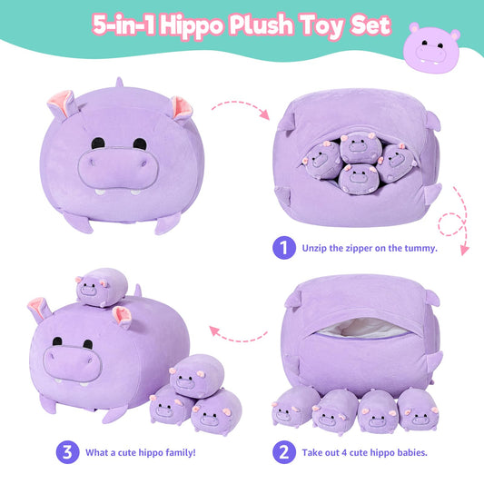 PEACH CAT hippo inside belly design highlights playful family hug