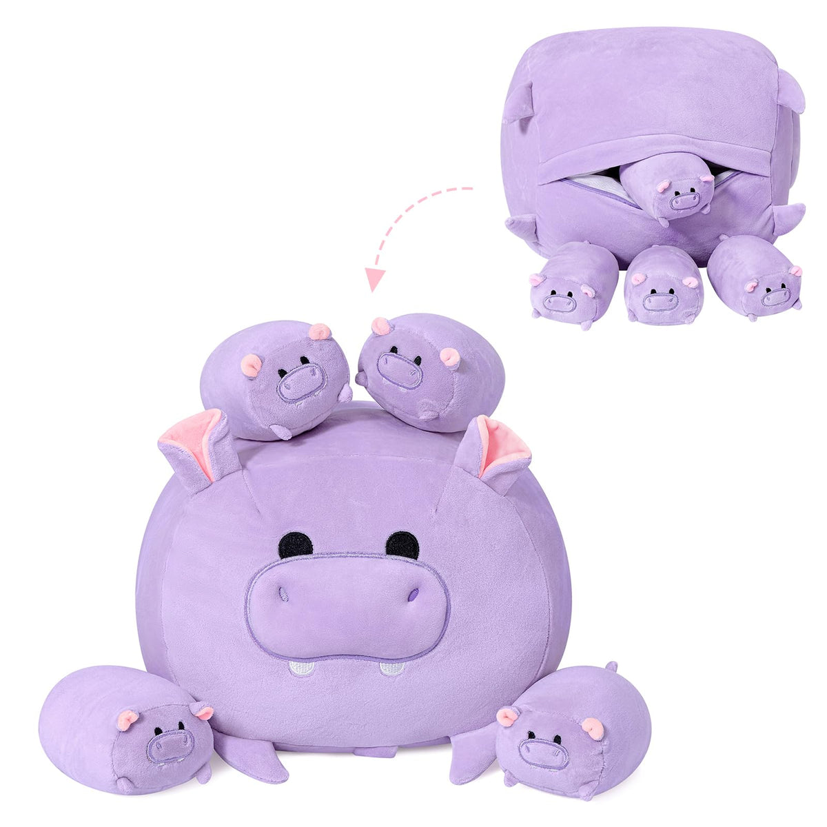 PEACH CAT hippo mommy with four babies inside offers a cozy cuddle for kids