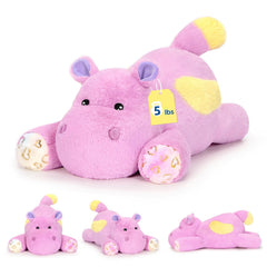 PEACH CAT hippo weighted stuffed animal front view offers cozy reading cuddle