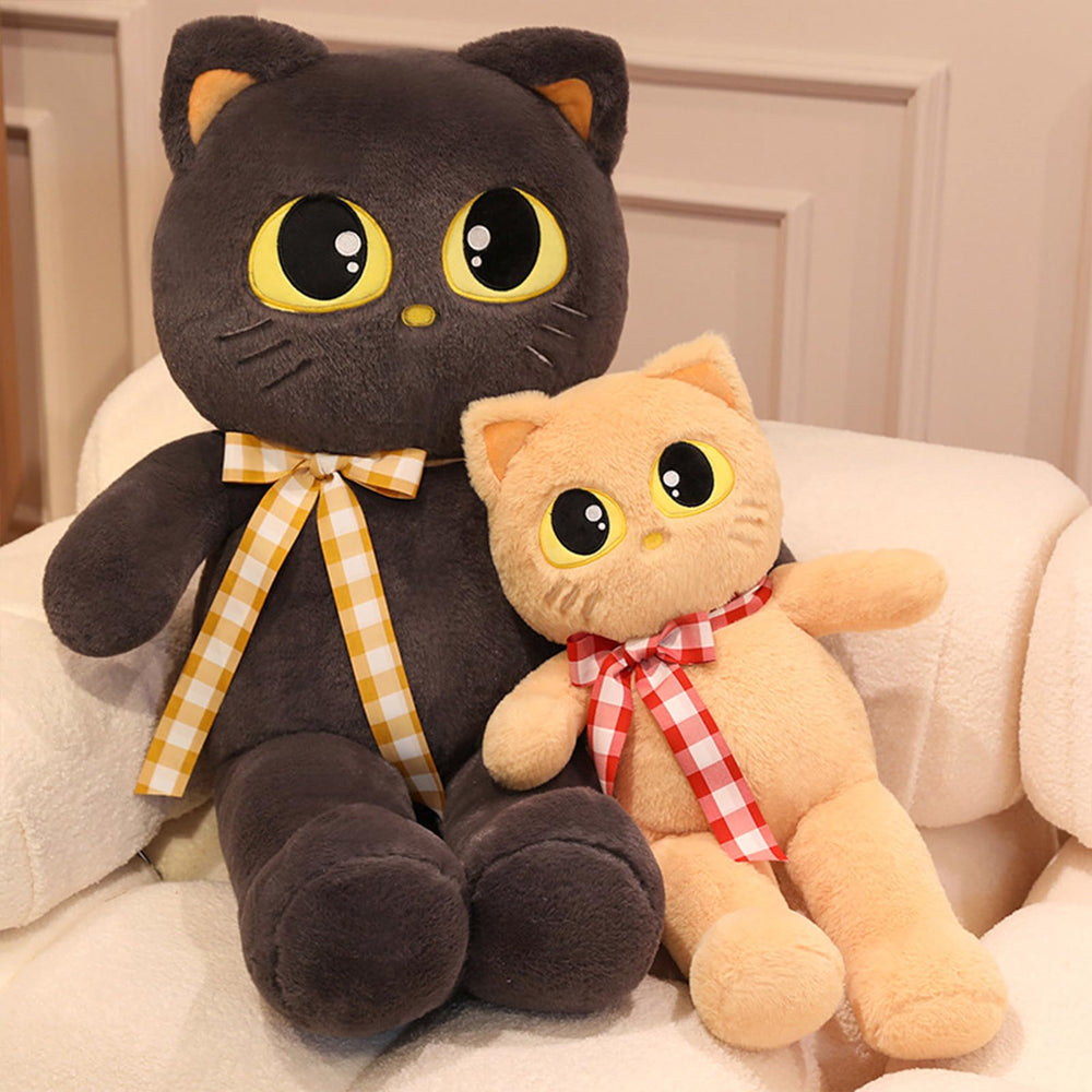 Peach Cat 23.6-inch grey plush, close-up fabric detail for tactile appeal