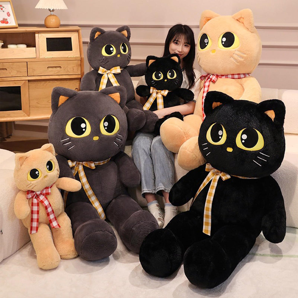 Peach Cat oversized kitten plush, hugging scene ideal for kids