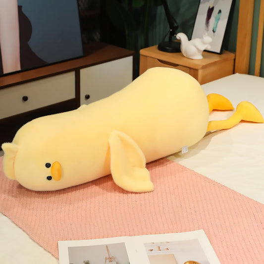 Peach Cat Long Duck Plush Pillow full view, a cuddly companion for reading or relaxing