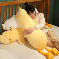 PEACH CAT long duck plush pillow close-up of soft feet for tactile comfort.