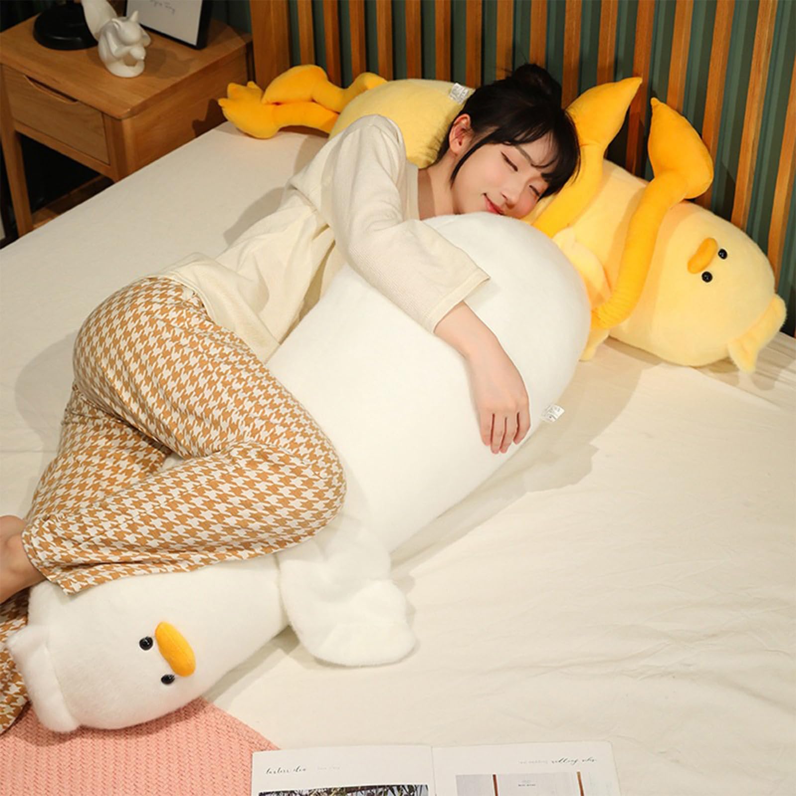 PEACH CAT long duck plush pillow features premium soft plush fabric and PP cotton.