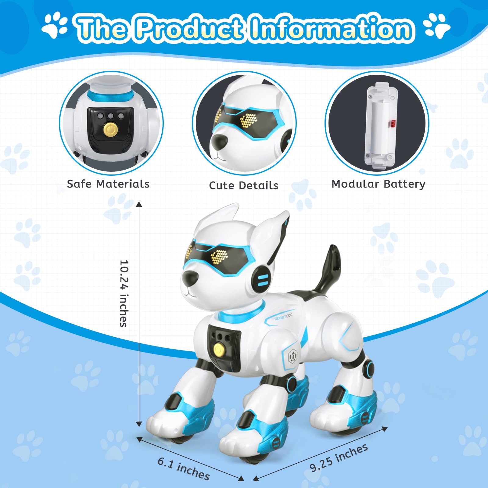 PeachLeaf dog robot tells stories aloud during playtime.