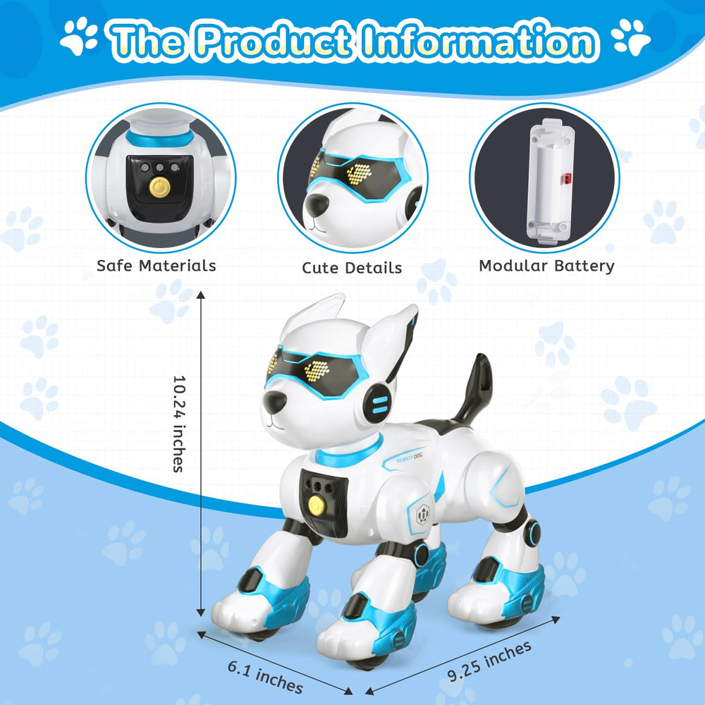 PeachLeaf dog robot tells stories aloud during playtime.