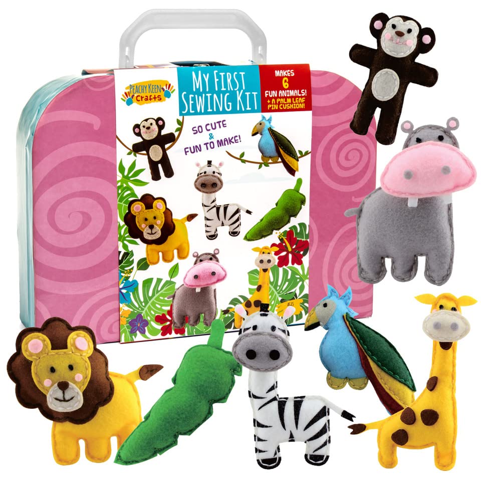Peachy Keen Crafts kit contents with fabrics, needles, and threads for easy entry