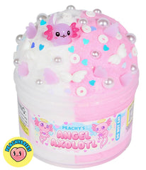 Peachybbies Angel Axolotl jar showcases pink axolotl charm for imaginative undersea adventures.