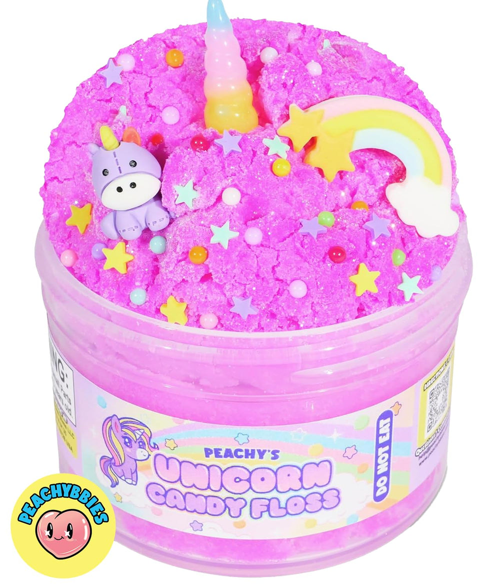 Peachybbies Magical Kitty Fur jar highlights fluffy texture and a cat charm for cozy sensory play.