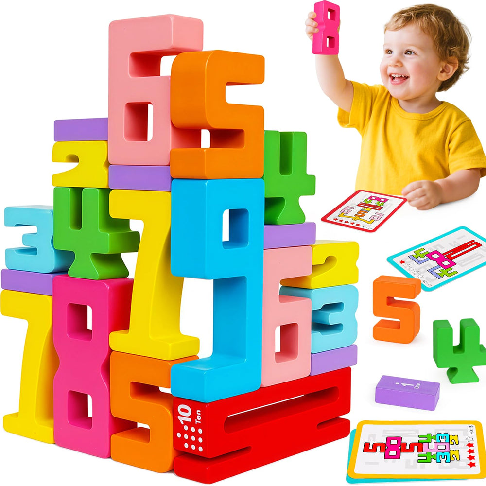 Peacurh Montessori wooden number blocks set with colorful digits for early math play.